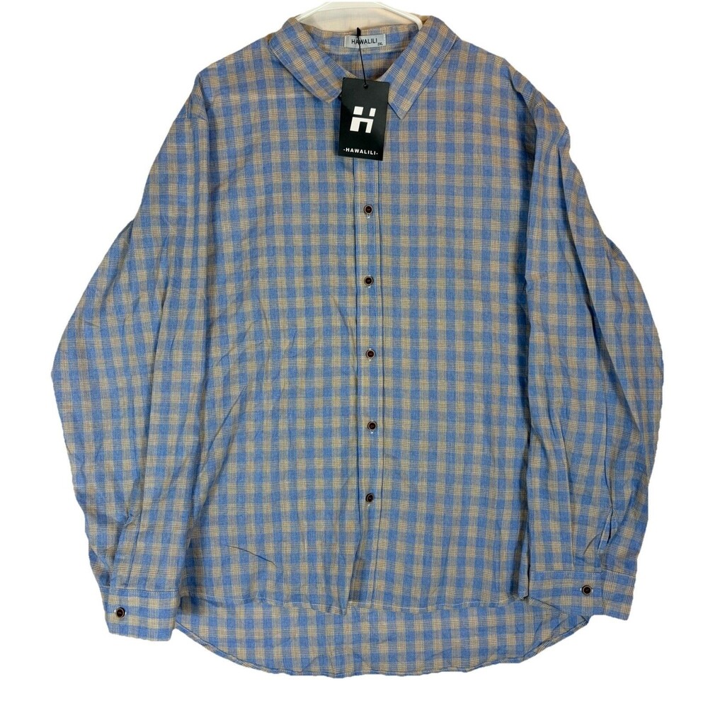 Hawalili L/S Lightweight Button Shirt Blue Plaid Men’s 2XL NWT